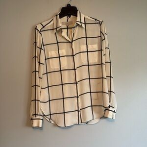 LOFT White blouse with black stripes, button down, size XS, would fit small